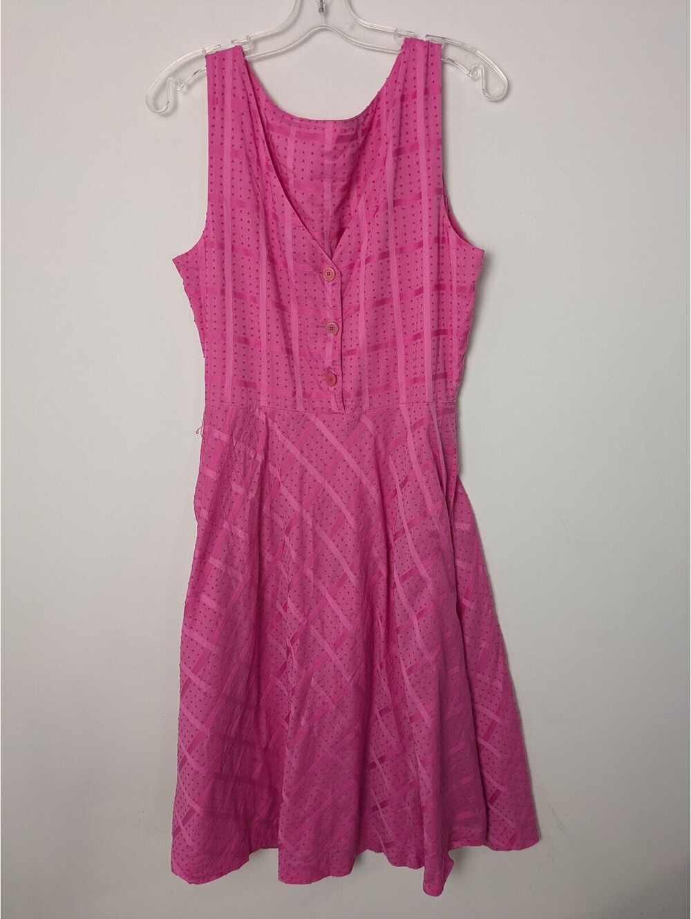 Liz Claiborne Pink Swiss Dot 100% Cotton V-Neck Button Front Sundress Large